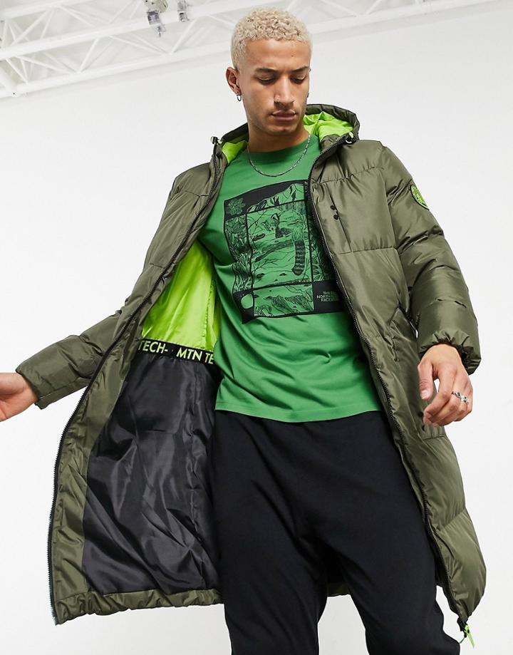 Soul Star Jibber Long Puffer Coat In Olive-green