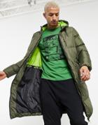 Soul Star Jibber Long Puffer Coat In Olive-green