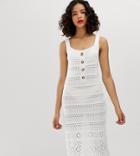 Warehouse Crochet Dress With Buttons In Ivory - Cream
