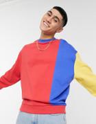 Asos Design Oversized Sweatshirt In Super Bright Color Blocking-red