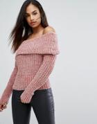 Lipsy Off Shoulder Sweater In Chenille - Pink