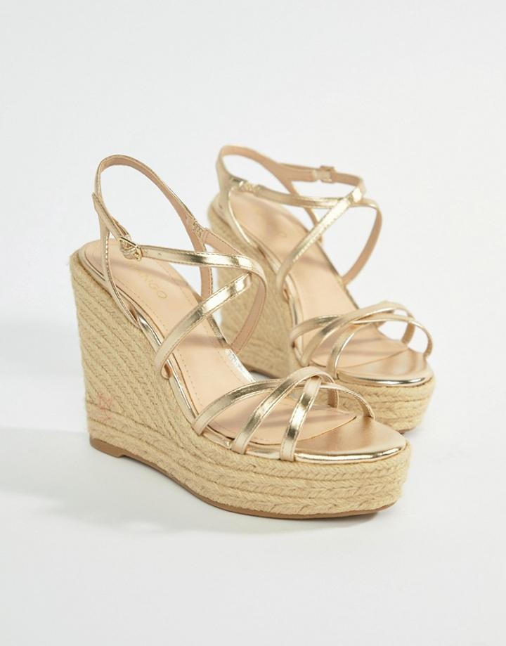 Mango Strappy Espadrille Wedge In Gold - Gold