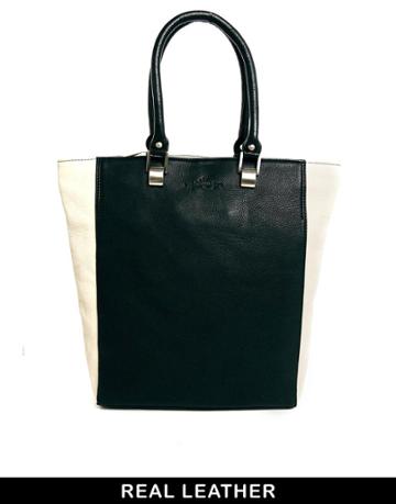 Urbancode Leather Black Tote Bag With White Panels
