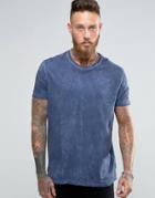 Asos Super Longline T-shirt With Curved Hem And Crinkle Wash - Navy