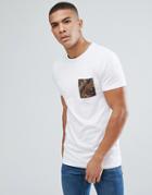 Asos Muscle T-shirt With Woven Printed Pocket - White