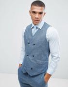 Asos Wedding Slim Suit Vest In 100% Silk Textured Blue - Blue