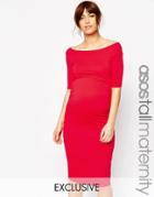 Asos Maternity Tall Bardot Dress With Half Sleeve - Red
