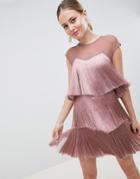 Asos Design Tiered Fringe Mini Dress - Pink