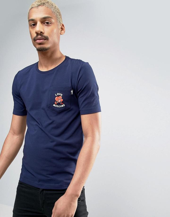 Love Moschino Embroidered Pocket T-shirt - Navy