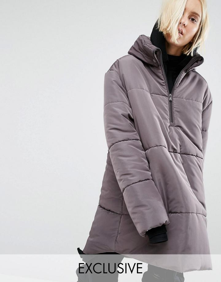 Puffa Oversized Over Head Half Zip Jacket - Gray