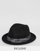 Reclaimed Vintage Fedora Hat Black - Black