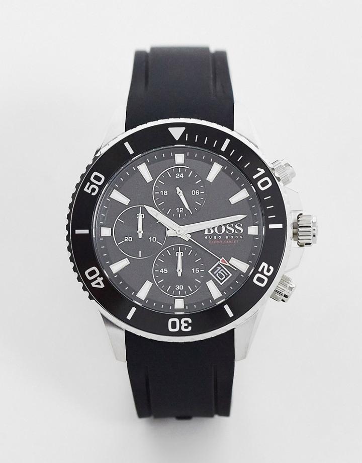 Boss Mens Black Dial Chronograph Silicone Watch In Black