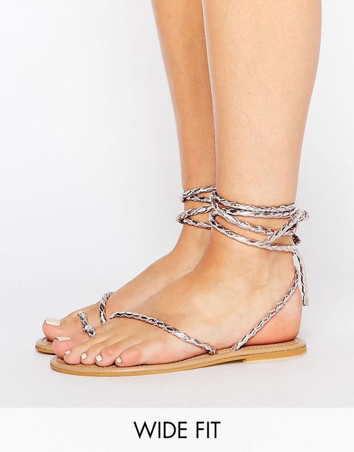 Asos Fire Fly Wide Fit Leather Lace Up Flat Sandals - Pink