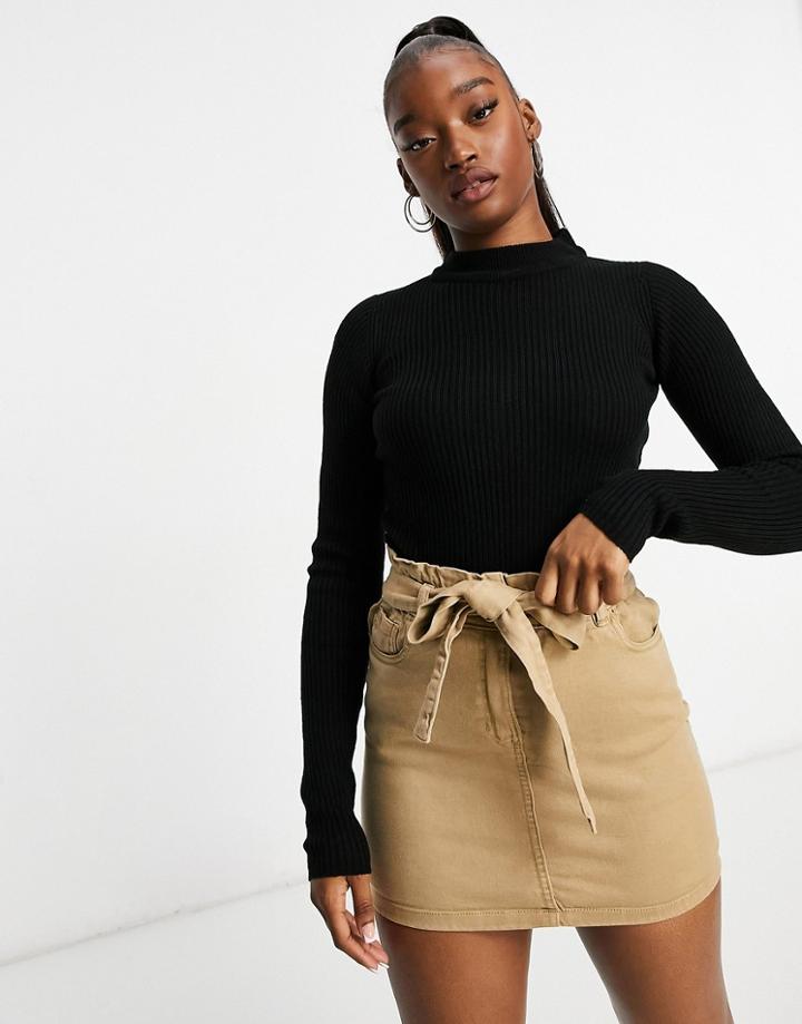 Brave Soul Rigby Ribbed High Neck Sweater-black