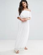 Anmol Maxi Beach Skirt With Bead Trim And Matching Bandeau Top - White