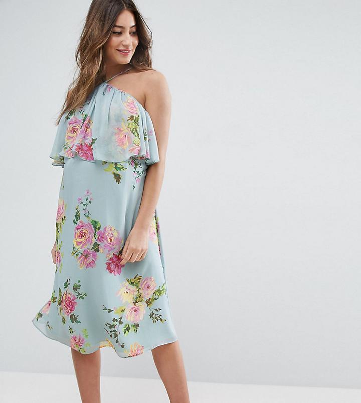 Asos Maternity Midi Dress In Crinkle Floral - Gray