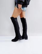 Truffle Collection Elastic Flat Over Knee Boot - Black