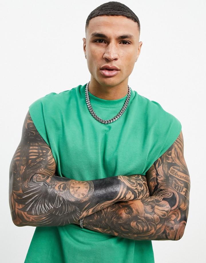Asos Design Oversized Tank In Pique In Bright Green