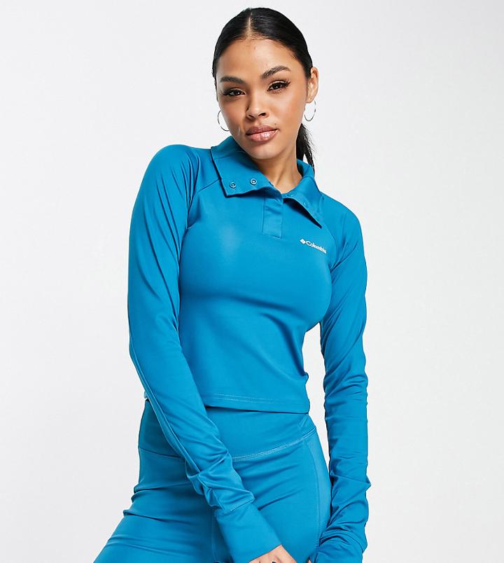 Columbia Training Csc Sculpt Cropped Long Sleeve Fleece In Blue Exclusive At Asos