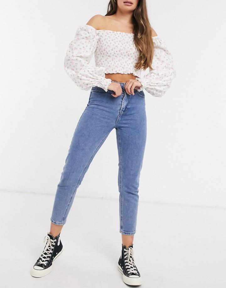 In The Style X Jac Jossa Mom Jeans In Mid Blue-blues