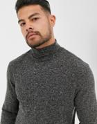 Asos Design Long Sleeve T-shirt With Roll Neck In Linen Mix-black
