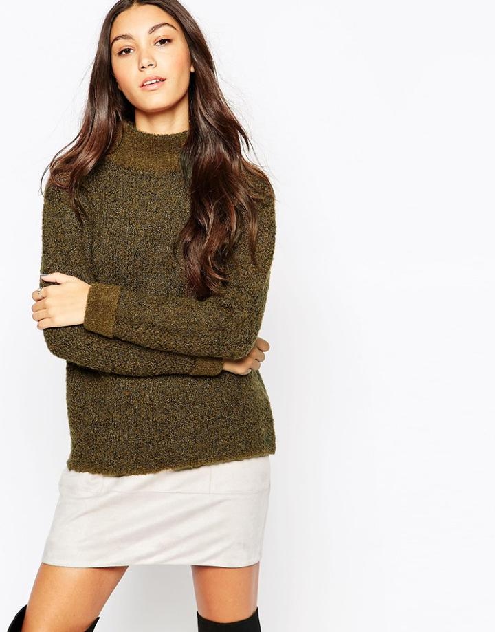 Esprit High Neck Boucle Sweater - Dark Khaki
