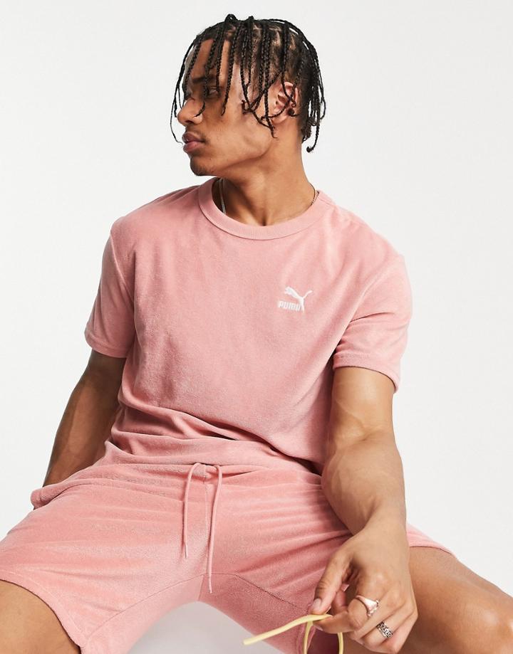 Puma Classics Towelling T-shirt In Dusty Pink