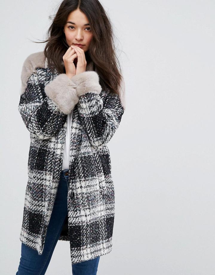 Urban Code Faux Fur Panel Coat - Black
