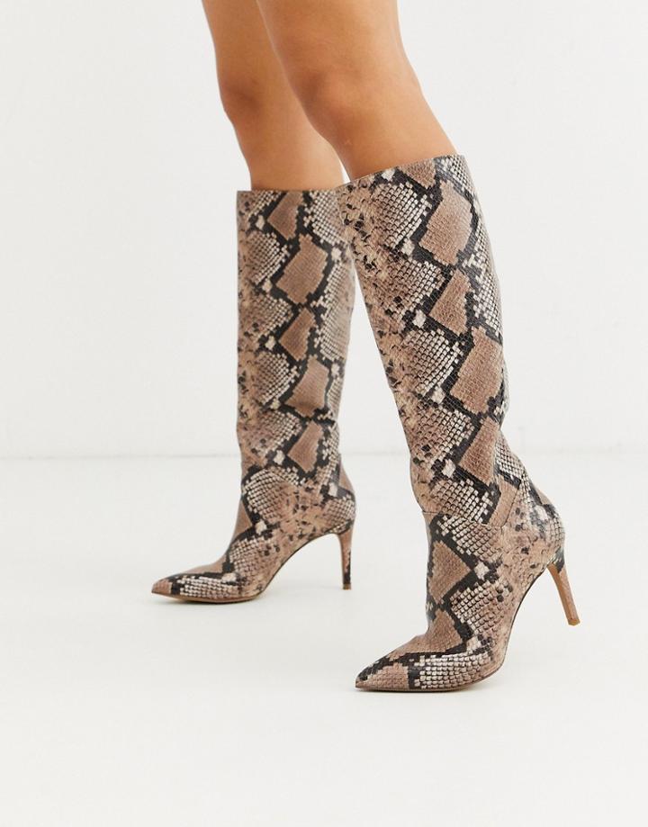 Steve Madden Kinga Knee High Heel Boot In Pink Snake