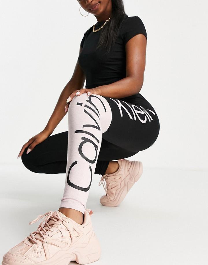 Calvin Klein Jumbo Logo Color Block High Waist Full Length Leggings In Black/secret-multi