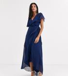 Asos Design Tall Cape Back Dipped Hem Maxi Dress-blue