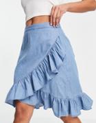 Vila Ruffle Mini Skirt In Blue-blues