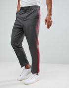 Asos Tapered Smart Pants In Gray Twist With Raspberry Side Stripe - Gray