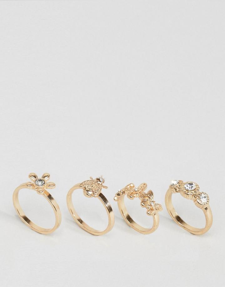 New Look Botanical Stack Rings - Gold