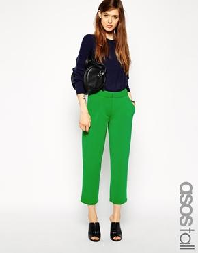 Asos Tall Premium Bonded Tapered Pants In Scuba - Green $35.77