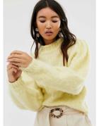 Asos Design Fluffy Sweater With Volume Sleeve - Yellow
