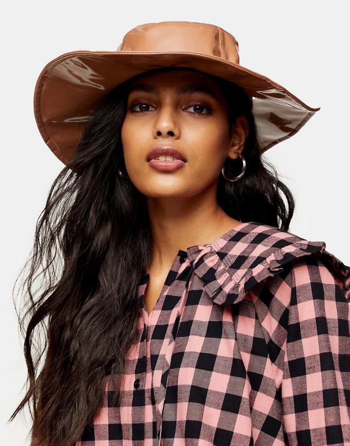 Topshop Vinyl Hat In Toffee-brown