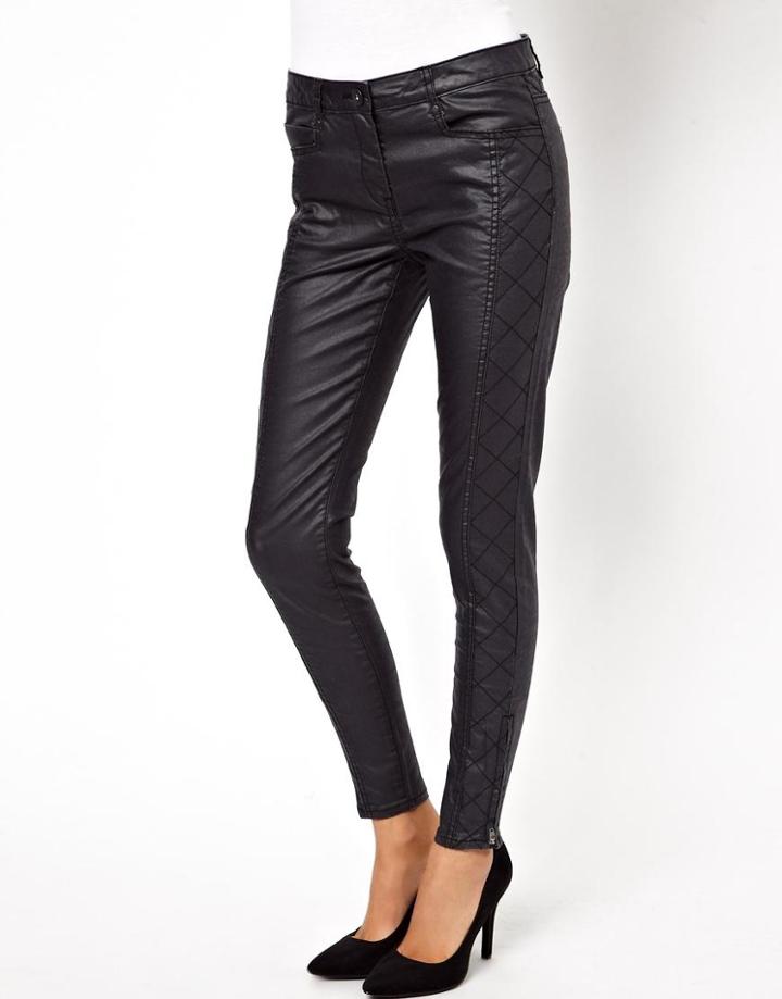 Asos Biker Skinny Jean In Leather Look Denim