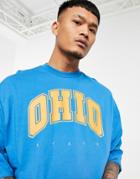 Asos Design Oversized T-shirt In Blue With Collegiate Ohio Print-blues