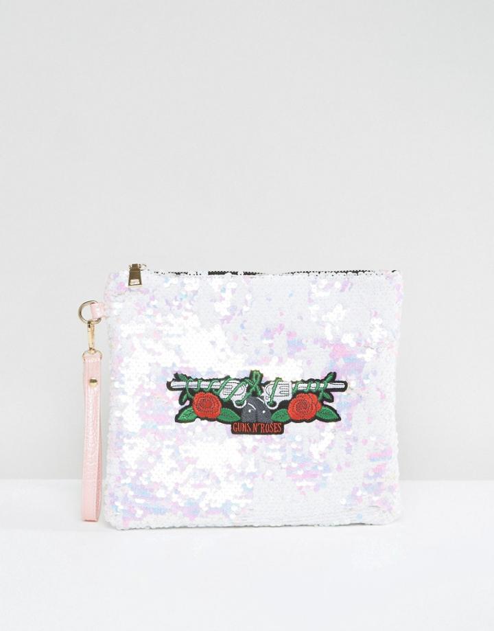 Sacred Hawk Guns N Roses Sequin Clutch Bag - Silver