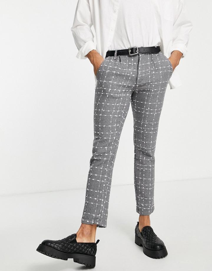 Bolongaro Trevor Plaid Skinny Fit High Rise Pants-gray