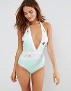 Ted Baker Pearly Petal Plunge Swimsuit - Blue