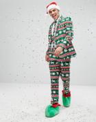 Opposuits Suit + Tie In Xmas Print - Green
