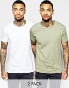 Asos T-shirt With Crew Neck In White And Light Green Save 17%