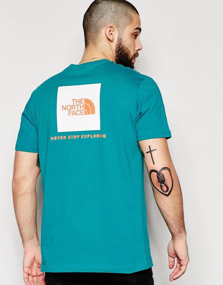 The North Face T-shirt With Red Box Logo - Teal