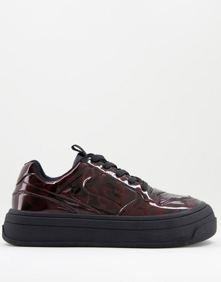 Asos Design Sneakers In Black Oil Slick With Chunky Sole-multi