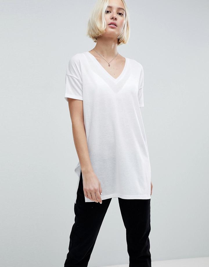 Asos T-shirt With V-neck In Lightweight Rib - White