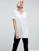 Asos T-shirt With V-neck In Lightweight Rib - White