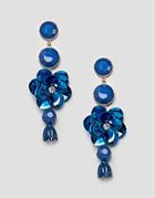Asos Stone And Sequin Flower Drop Earrings - Blue