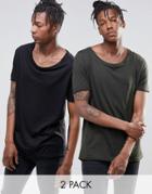 Asos Longline T-shirt 2 Pack With Stretch Neck And Drop Hem - Multi